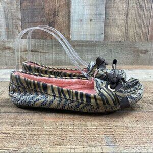 Sperry Topsider Brown Animal Print Sequins Moccasin Shoes Womens 7M Slip On Flat